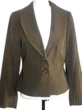 NWT AB Studio Brown Gray Blazer Size 10 Sparkle Pinstripe Career Jacket Fitted